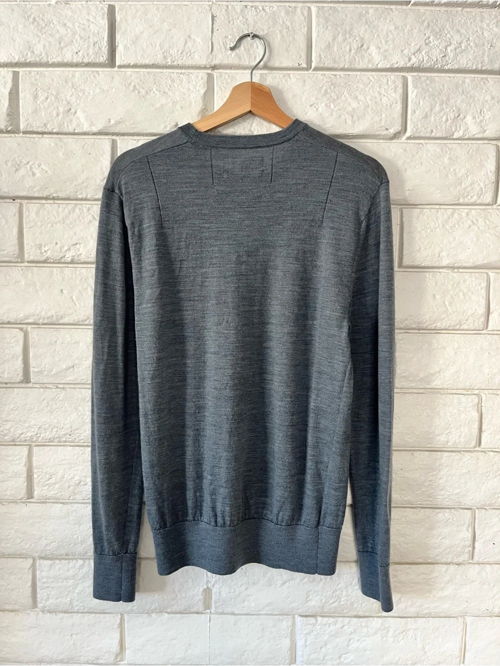 ALLSAINTS Wool Sweater Medium Mode Merino Crew Neck Ramskull Jumper Blue Grey